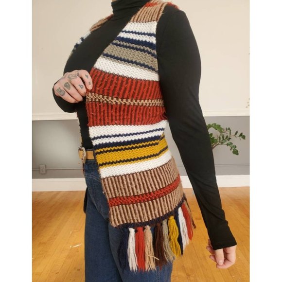 60s/70s Striped Knit Sweater Vest w/ Tassels - Picture 3 of 8